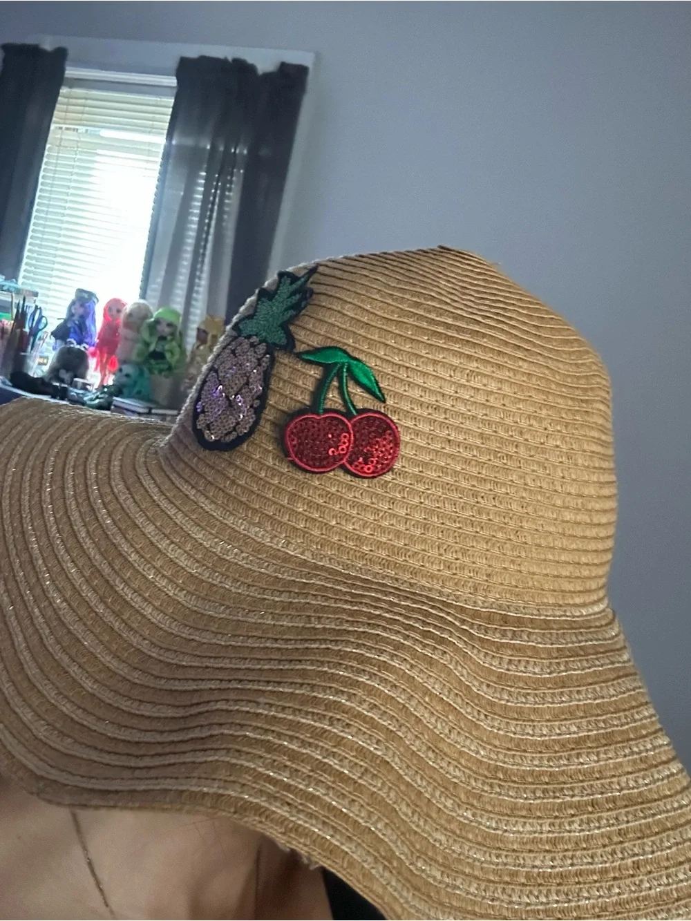 Sequin Pineapple & Cherry Sun Hat - Tan